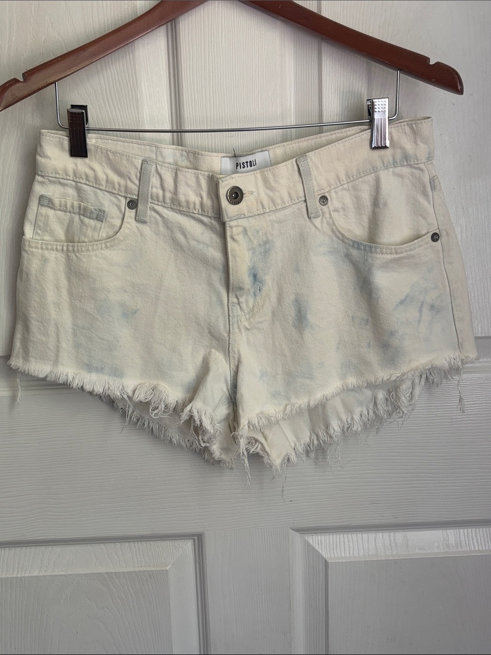 Pistola Women's Light Wash denim Frayed Hem Shorts Size 28 Cotton Made in USA